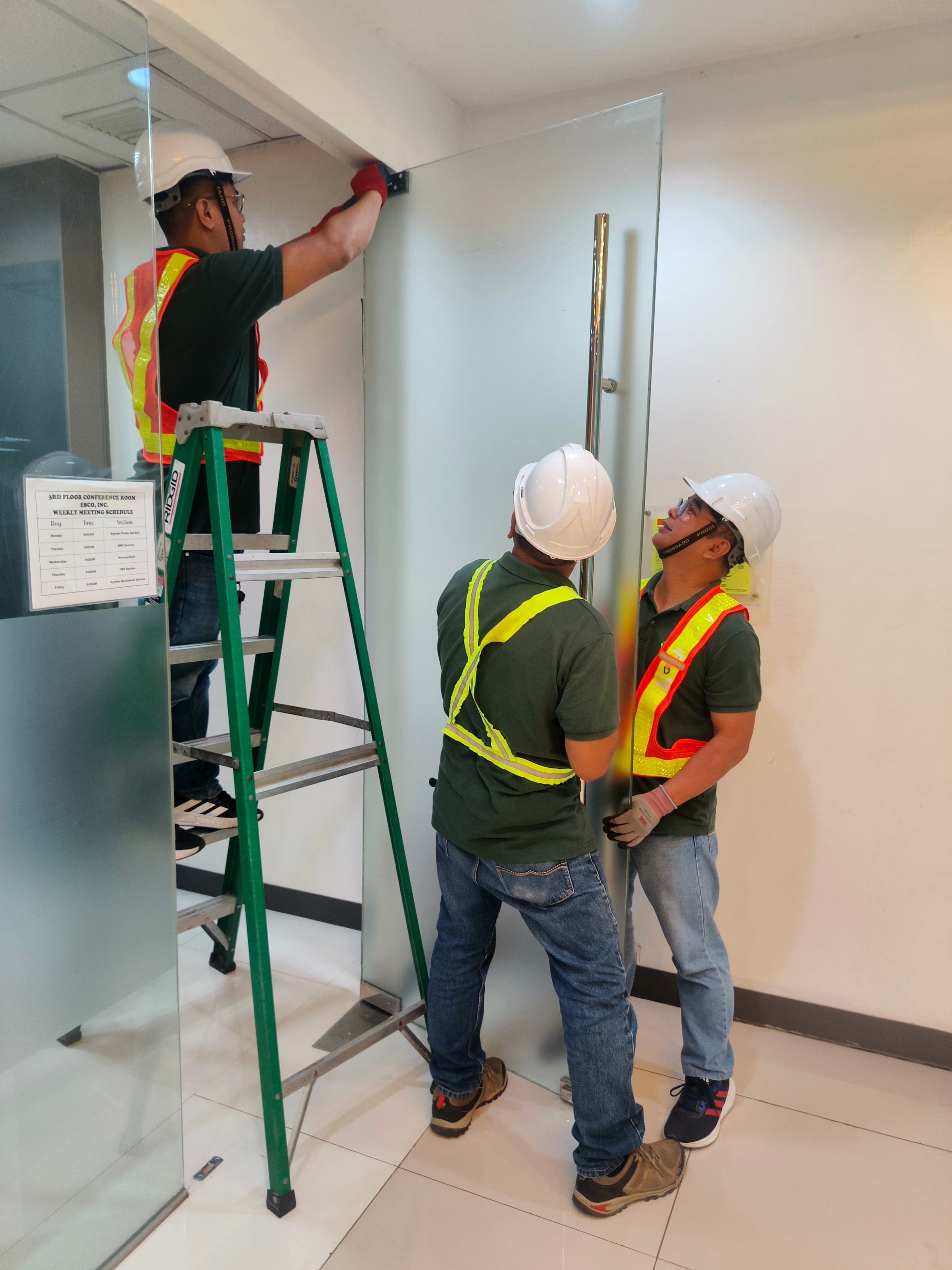 Civil works crew performing office restoration and fit-out